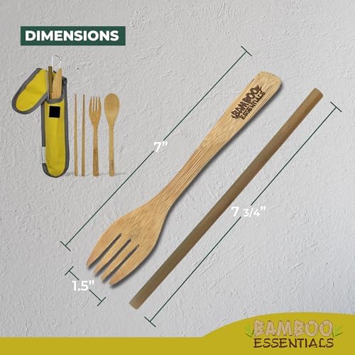 Travel Utensils with Case Set Fork, Knife, Spoon, Chopsticks, Straw, Straw-cleaning brush, Travel Pouch and Carabiner, Excellent For Everyday Use! ((1Set) Sunrise Yellow) - Image 5