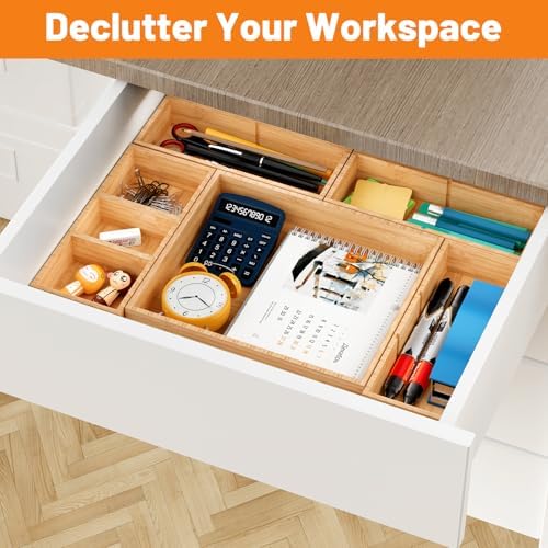 Bamboo Drawer Organizer, 10-Piece Stackable Trays with Removable Dividers - Image 7