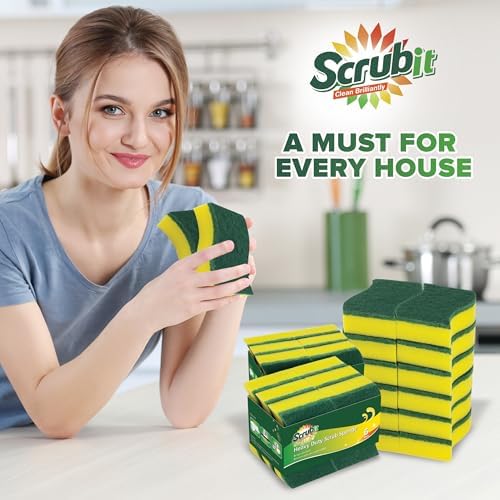 (24 Pack) Heavy Duty Scrub Sponges by SCRUBIT – Kitchen Dish, Sink and Bathroom Cleaning Scrubber Sponge - with Non-Smell Scouring Pad [New Packaging] - Image 2