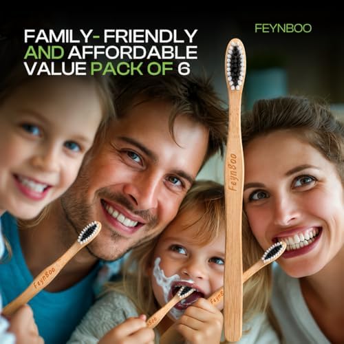 Bamboo Toothbrushes Soft Bristles 6 Pack - BPA Free Bristles Toothbrushes Teens and Adults - Eco-Friendly, Natural Wooden Toothbrush (Light Brown, Black, White). - Image 5