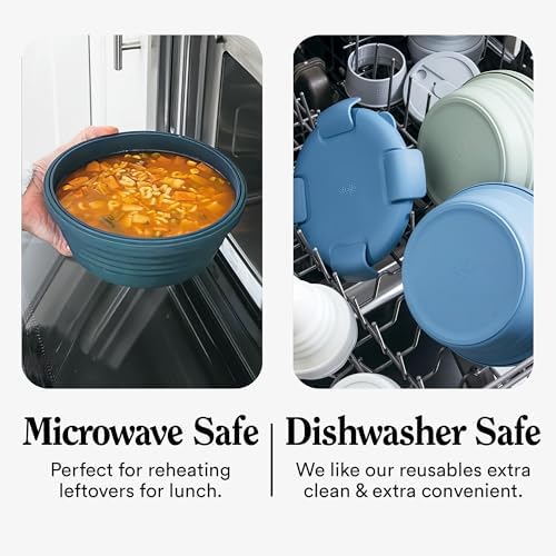 Stojo Nestable Collapsible Food Storage Container -Set of 4, Eucalyptus- Leak-Proof Airtight Seal Made With Food Grade Silicone For Meal Prep, Lunch Box, Pantry Organizer - Microwave & Dishwasher Safe - Image 5
