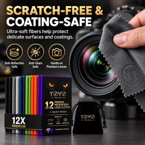 Microfiber Cleaning Cloth for Glasses & Camera –12 Pack + Velvet Pouch, 230 GSM Ultra Soft Lens Cloth for Screens, Laptop & Tablet, Streak-Free, Lint-Free, Scratch-Safe, 6"x7" - Image 5