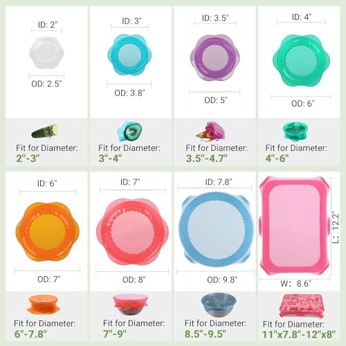 Silicone Stretch Lids for Food Storage in Fridge, Reusable Elastic Bowl Covers for Cup, Cans, Jars, Round & Rectangle Container, Food Grade Silicone Microwave Food Cover, Heat-Resistant, 8PCS - Image 2