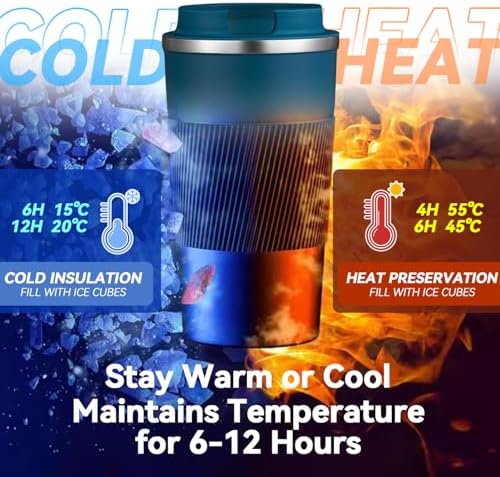 12OZ Travel Coffee Mug Insulated Coffee Cup with Spill Leak Proof Lid, Portable Stainless Steel Tumbler Reusable Hot and Cold Water Mug for Car, Daily, Camping- Blue - Image 6