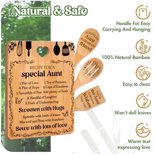 Gifts for Aunt - "Recipe for a Special Aunt" Aunt Birthday Gifts Cutting Board Set, Bamboo-Made Engraved Utensil Set, Aunty Birthday Gifts, Mothers Day Gifts for Aunt - Image 5