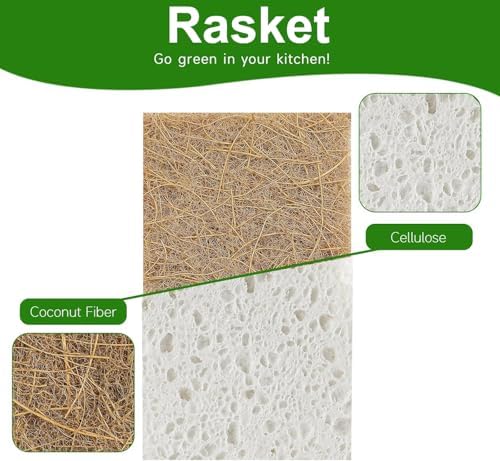 10 Pack Biodegradable Natural Sponges Kitchen - Compostable Cellulose and Coconut Walnut Scrubber Sponge - Eco Friendly Sponges for Dishes - Image 2