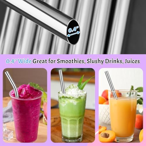 NiHome 4-Pack Stainless Steel Straws for Boba, Smoothie, 10.4” Metal Straws - Image 2