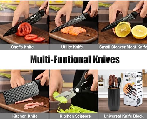 Knife Set, Wiztoynia 6-Piece Black Kitchen Knife Set for Home, Anti-Rust Non-stick Stainless Steel Sharp Chef Knife Set with Universal Knife Block for Kitchen, Ergonomical Design (Black) - Image 4