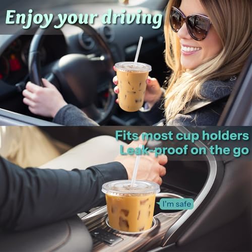 Homestockplus 15 oz Clear PET Plastic Cups with Lids and Straws - 100 Pack Leak-Proof Disposable Plastic Coffee Cups Iced Coffee Cups for Smoothies, Bubble Tea & To-Go Cold Drinks - Image 6