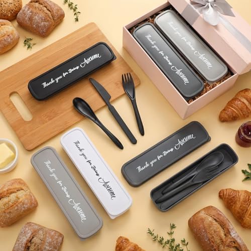 24 Pack Reusable Travel Utensils Set Case Thank You for Being Awesome Appreciation Gifts Bulk for Employee Coworker Student Portable Lunch Utensils Wheat Straw Fork Spoon Knife for Picnic(Plain Color) - Image 4