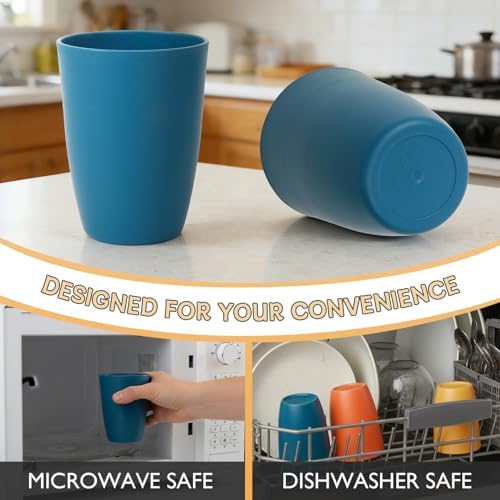 Wrova Wheat Straw Cups 6 PCS Good Alternative to Plastic Reusable Cups 12 oz Unbreakable Drinking Cup Reusable Dishwasher Safe Water Plastic Glasses with 6 Colors - Image 6