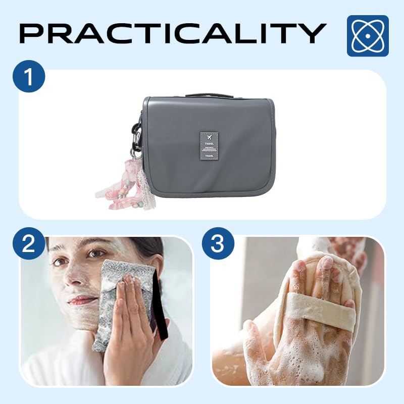 4 Pack Travel & Bath Essentials Set – Toiletry Bag for Men & Women with Soap Saver Pouch and Natural Loofah Body Scrubber, Exfoliating Shower Accessories for Home and Travel - Image 3