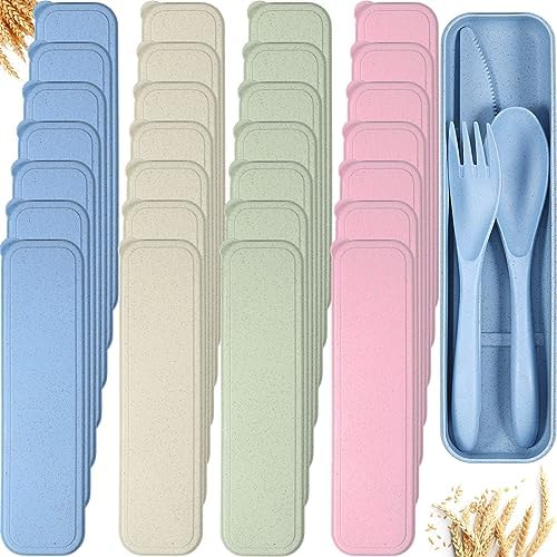 Yahenda 28 Sets Reusable Travel Utensils Set with Case Bulk, Pastel Color by Yahenda