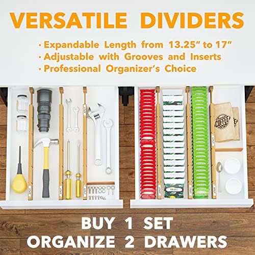 SpaceAid Bamboo Drawer Dividers with Inserts and Labels, Kitchen Adjustable Drawer Organizers, Expandable Organization for Home, Office, Dressers and Bathroom, 6 Dividers with 12 Inserts (13.25-17 in) - Image 5
