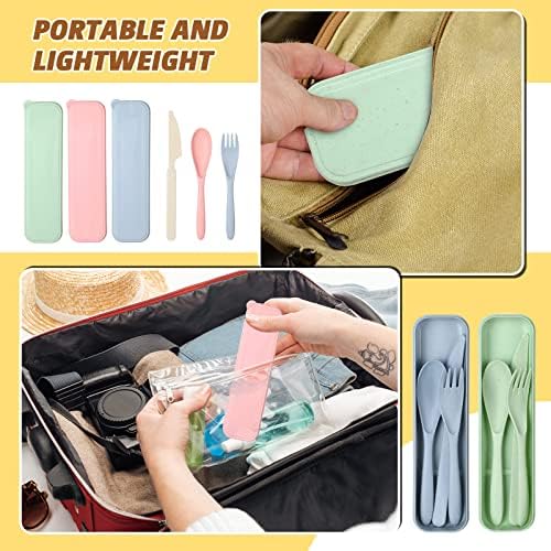 Jinei Reusable Travel Utensils Set Wheat Straw with Case,Bright - Image 5