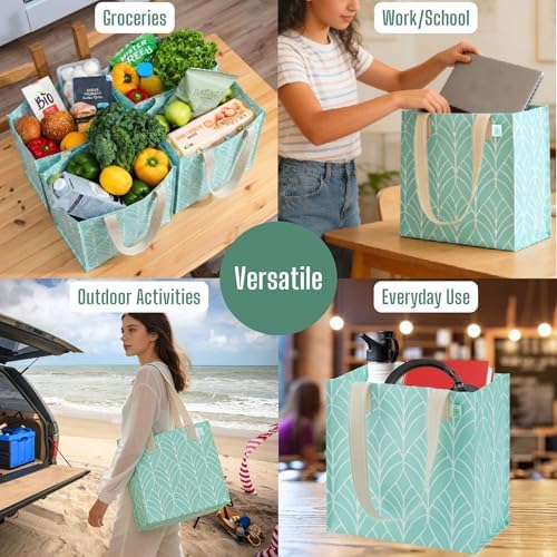 VENO 2/4 Pack Compact Reusable Grocery Shopping Bags with Hard Bottom - Image 2