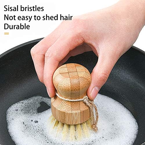 Natural Sisal Dish Washing Brush Bamboo Round Scrub Brush Pots Pans Vegetables Household Cleaning Brush… (Palm) - Image 3