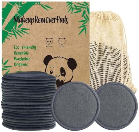 20 Pcs Reusable Makeup Remover Pads - Gray Bamboo Reusable Cotton Rounds with Laundry Bag by Sopurrrdy