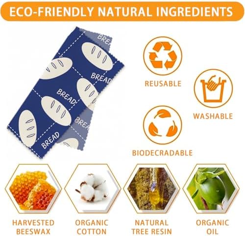 Reusable Beeswax Wraps, Blue & White Bread Bakery Wraps, 9 Pack Eco-Friendly Food Covers, Organic, Sustainable, Zero Waste, Plastic-Free, For Sandwich, Snack, Bowl, 1XL, 3M, 5S - Image 3