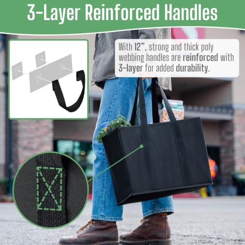 VENO 3 Pack Reusable Grocery Shopping Bags Utility Tote w/Sturdy Handles - Image 3