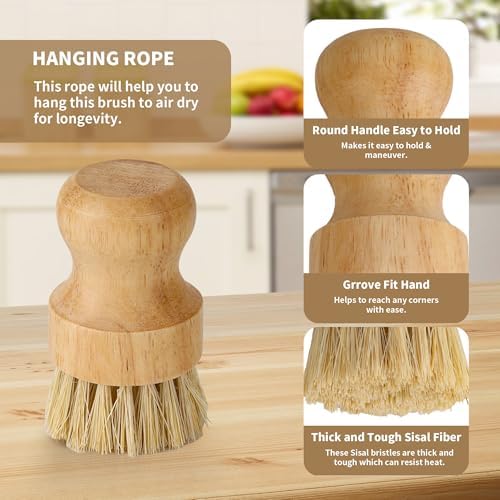 12 Pack Bamboo Dish Brush, Bamboo Palm Dish Scrubber - Image 4