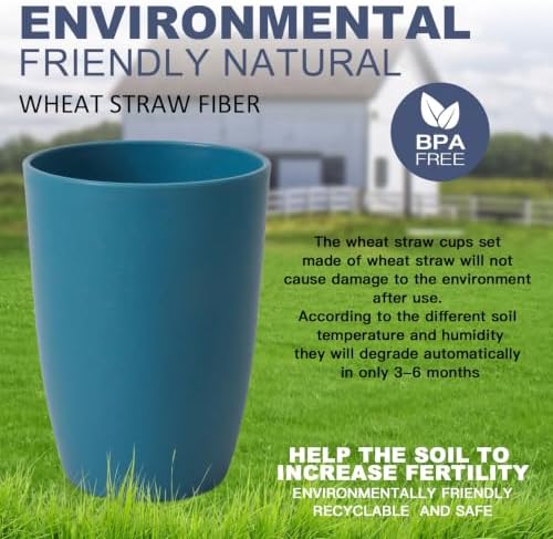 Wrova Wheat Straw Cups 6 PCS Good Alternative to Plastic Reusable Cups 12 oz Unbreakable Drinking Cup Reusable Dishwasher Safe Water Plastic Glasses Navy Blue - Image 7