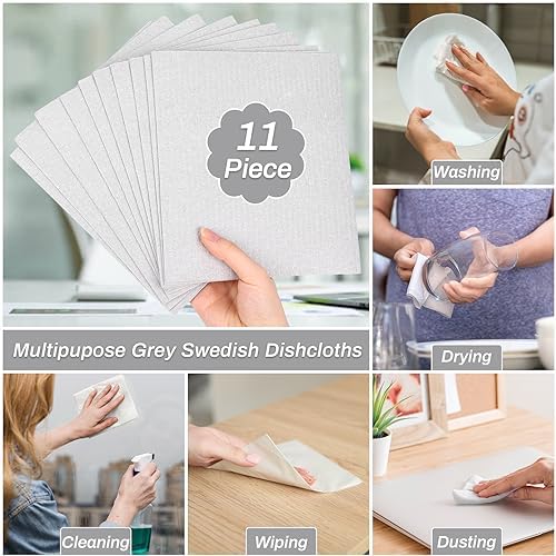 Lucomb 11 Pack Swedish Dishcloths, Reusable Kitchen Dish Rags Sponge Cleaning Cloths Cellulose Dishcloths for Kitchen Washing Dish Counters - Image 2