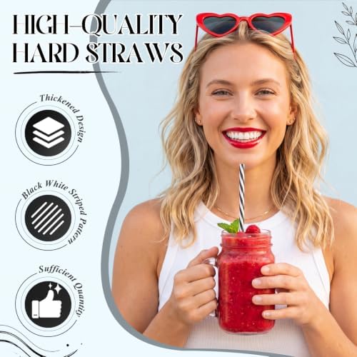 Honeydak 100 Pcs Reusable Plastic Straws Bulk,Black and White Stripe - Image 3