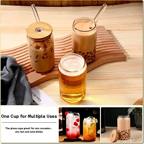 Glass Cups with Lids and Straws 6 pcs, 16 oz-DWTS Cute Tumbler,Beer Drinking Glasses,Clear for Iced Coffee, Tea with Bamboo Lids for Gifts - Image 4