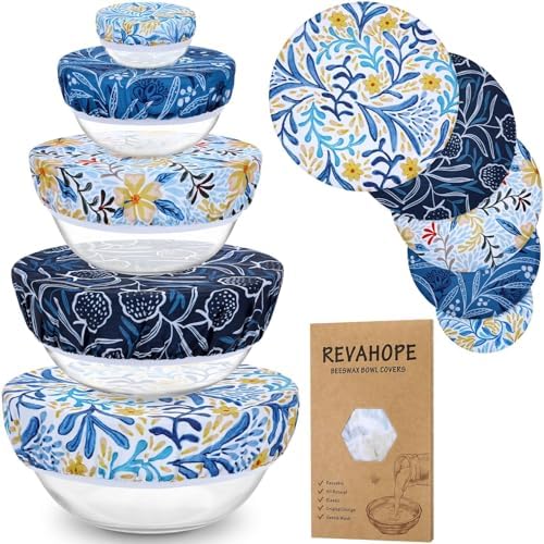 5Pcs Reusable Beeswax Elastic Bowl Covers for Bread Proofing and Food Cover by Revahope