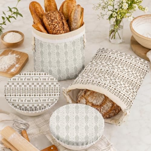 Britimes Reusable Bread Bags Set, Beeswax, XL, Zero Waste, Geometric Beige - Image 2