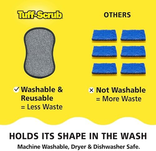Fresh Scrub-N-Wipe Pad by Tuff-Scrub, 6-Pack, Antimicrobial & Charcoal Foam for Odor Control, Microfiber, Multi-Surface, Non-Scratch, Dual-Sided, Machine Washable, Kitchen Sponge (Small) - Image 5