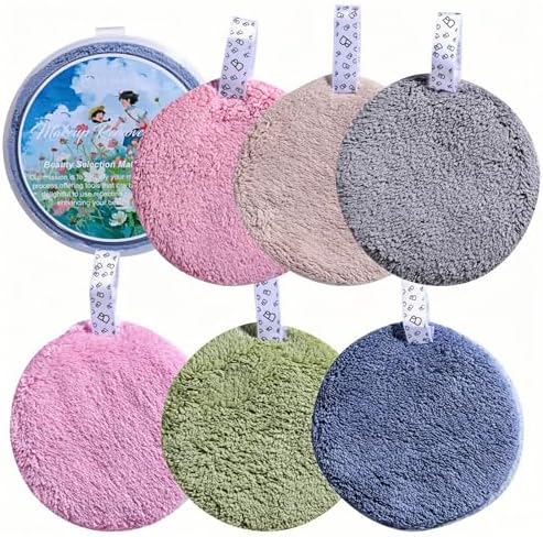 BS-MALL 6 Pcs Reusable Makeup Remover Pads with Round Box - Soft Micellar Water Wipes for Eye Shadow & Facial Cleansing - Gentle for All Skin Types - Perfect Women Gifts by BS-MALL