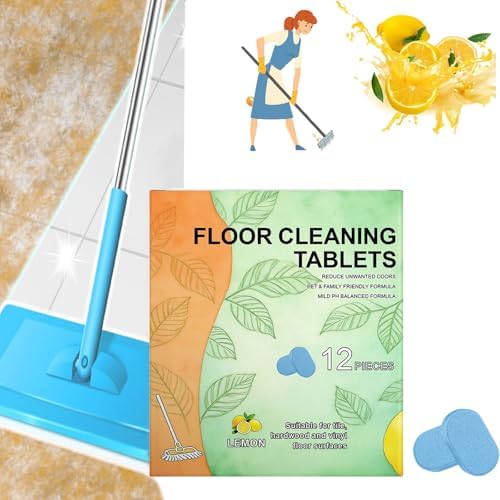 Floor Cleaning Tablets, 12pcs Floor Cleaner Tablets Hard Floor Cleaner Tablets, Floor Cleaning Tablets for Mopping, Pre-Measured Dissolvable Cleaning Solution for Wood Tile Marble, Lemon Scent (12PCS) by Hyxowgt