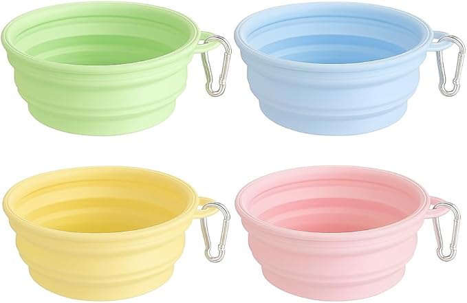 Collapsible Dog Bowl, Portable Silicone Pet Bowl with Clip for Travel, Hiking, and Outdoor Use (Green) (Green)