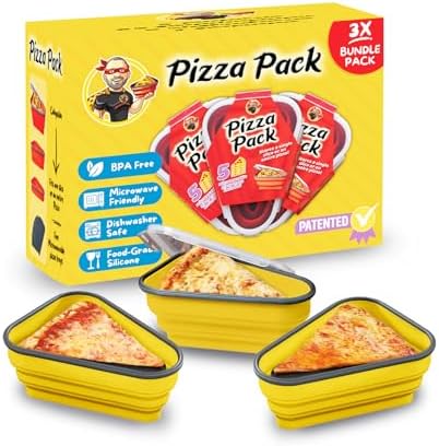 PIZZA PACK The Perfect Reusable Pizza Storage Container with 5 Microwavable Serving Trays - BPA-Free Adjustable Pizza Slice Container to Organize & Save Space, 3 Pack, Yellow by PizzaPack%E2%84%A2