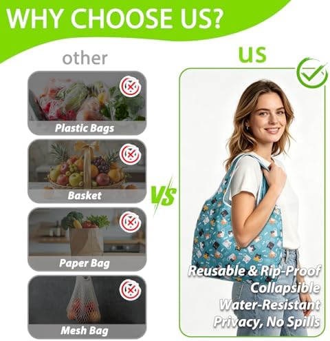 Reusable Grocery Shopping Bags 6|10 Pack, Foldable Tote Bags, Machine Washable Nylon Shopping Totes for Groceries - Image 4