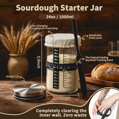 Sourdough Starter Kit with Proofing Basket,bread baking supplies & 34oz Jar - Image 3