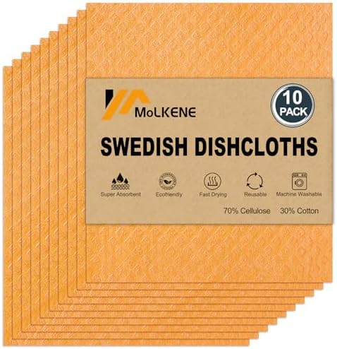 MoLKENE Swedish Dishcloths for Kitchen, 10 Pack Cellulose Sponge Cloths by MoLKENE