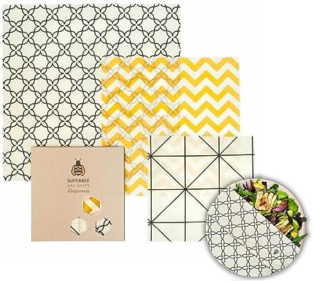 SuperBee Beeswax Wraps Set of 3 Reusable Food Wrap Bees Paper Classic by SuperBee