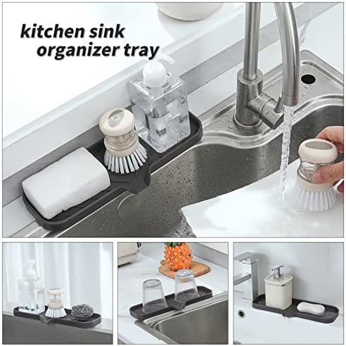 MicoYang Silicone Soap Dish with Drain Spout — Self-Draining Double Sink Organizer Tray for Kitchen & Bathroom, Dispensers, Sponges & Soap Holder, Non-Slip & Dishwasher Safe, Coffee (Large, 12"×4") - Image 5