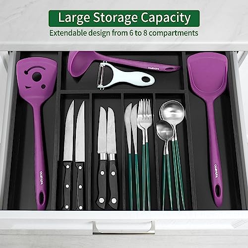 Utoplike Bamboo Silverware Drawer Organizer, Black Kitchen Utensils Tray - Image 3
