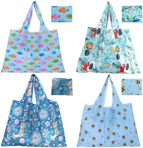 ZooviHyvi Extra Large 50lbs Foldable Reusable Shopping Bags kitchen reusable grocery bags Washable Polyester Bags in Pocket by ZooviHyvi
