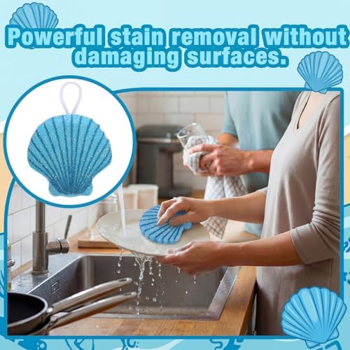 12 Pcs Shell Sponge Dish Scrubber Dual Sided Non Scratch Dish Washing Scrubbers Reusable Household Cleaning Kitchen Tools for Dishwashing Washing Dishes Cookware Tubs Sinks - Image 3
