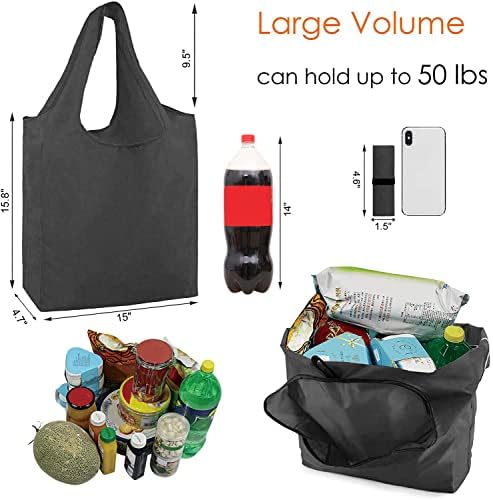 BeeGreen 20 Pack Black Reusable Grocery Bags with Storage Pouch Reusable Shopping Bags Bulk w Elastic Band 50LBS X-Large Foldable Tote Bags Machine Washable-Heavy Duty Cloth Tote Bags for Groceries - Image 3