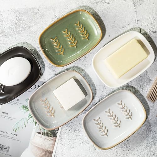 Miamolo Ceramic Soap Dish Soap Holder, Soap Lift for Bar Soap Sponge, Shower Soap Dishes for Bathroom Kitchen Counter Soap Saver Tray Keep Dry, Dishwasher Safe (Pack of 2) - Image 7