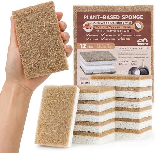 Metflavor Kitchen Sponges, 12 Count, Natural Sponge with Coconut Scrubber by Metflavor