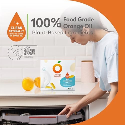 Orange House Plant Based Dishwasher Detergent Tablets, Orange Oil, 56 Count - Image 2