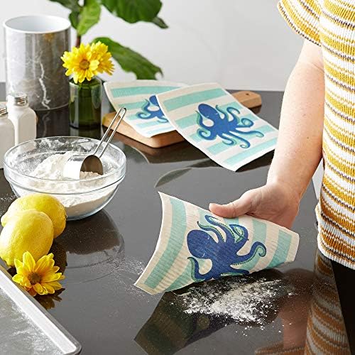 DII Swedish Dishcloths for Kitchen & Cleaning, Reusable, Machine Washable & Dishwasher Safe, Biodegradable, 7.75 x 6.75, Octopus, 3 Piece - Image 4