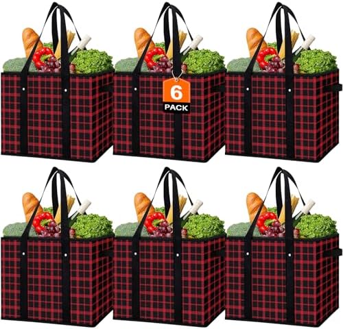 Reusable Grocery Bags 6 Pack, Foldable & Water Resistant Shopping Bags by WiseLife
